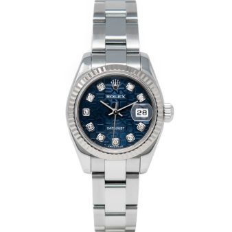 Rolex Lady Datejust 179174 Wristwatch, Oyster Bracelet, Blue Jubilee Diamond Dial, Fluted Bezel