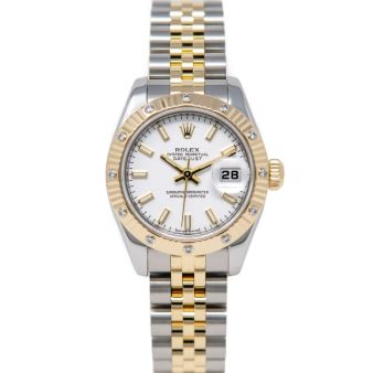 Rolex Lady-Datejust 179313 Wristwatch, Jubilee Bracelet, White Index Dial, Diamond/Fluted Bezel