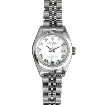 Rolex Lady-Date 79160 Wristwatch, Jubilee Bracelet, White Roman Dial, Smooth Bezel