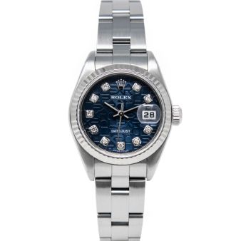 Rolex Lady Datejust 79174 Wristwatch, Oyster Bracelet, Blue Jubilee Diamond Dial, Fluted Bezel