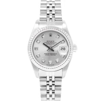 Rolex Lady-Datejust 26 79174 Wristwatch, Silver Diamond Dial, Fluted Bezel