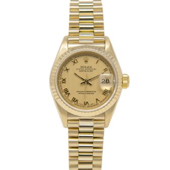 Rolex Lady Datejust 69178 Wristwatch, President Bracelet, Champagne Roman Dial, Fluted Bezel