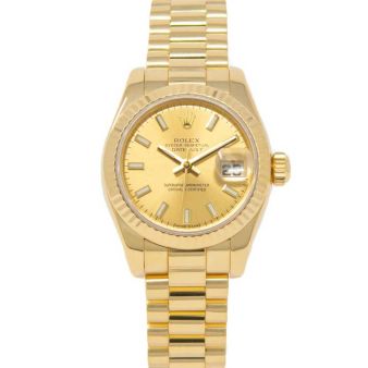 Rolex Lady-Datejust, President Bracelet, Champagne Face, Yellow Gold, 179178