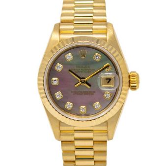 Rolex Lady-Datejust, President Bracelet, Black Mother of Pearl Diamond Face, Yellow Gold, 69178
