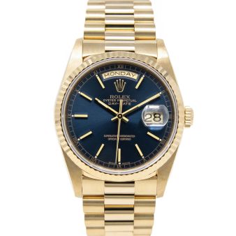 Rolex Men's Day-Date 36 18238 Wristwatch, President Bracelet, Blue Index Dial, Fluted Bezel