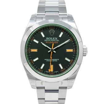New Rolex Men's Milgauss 116400GV Wristwatch, Oyster Bracelet, Black Dial, Green Crystal, Smooth Bezel