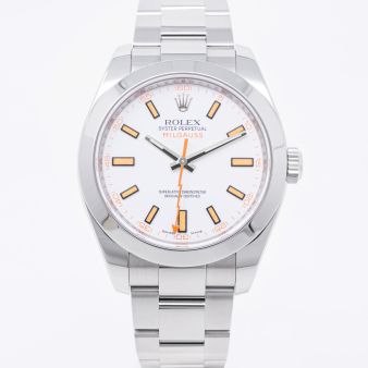 Rolex Milgauss 116400 Wristwatch, Oyster Bracelet, White / Orange Dial, Smooth Bezel