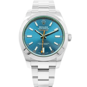Rolex Milgauss 16400GV Wristwatch, Oyster Bracelet, Blue Index Dial, Smooth Bezel