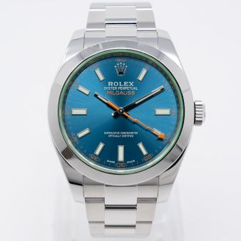 Rolex Milgauss 116400GV Wristwatch, Blue Dial, Oyster Bracelet, Green Crystal