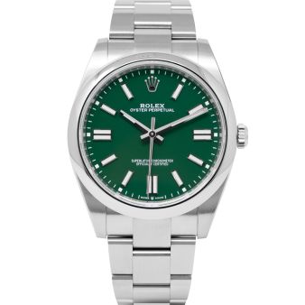 Rolex Oyster Perpetual 41 124300 Wristwatch, Oyster Bracelet, Green Dial, Smooth Bezel