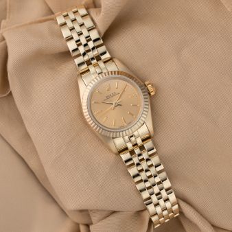 Rolex Oyster Perpetual 24 67197, Yellow Gold, Champagne Dial, Jubilee Bracelet