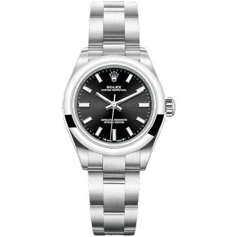 Rolex Oyster Perpetual 28 276200-0002 Wristwatch, Oyster Bracelet, Bright Black Dial, Smooth Bezel
