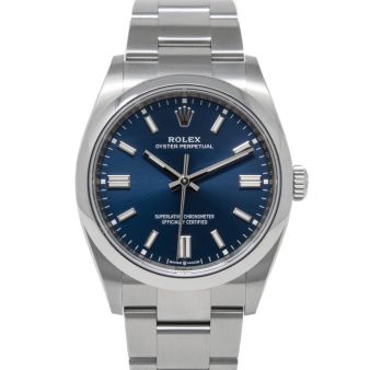 New Rolex Oyster Perpetual 36mm 126000 Wristwatch, Oyster Bracelet, Bright Blue Dial, Smooth Bezel