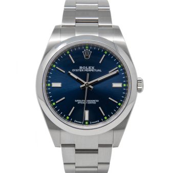 Rolex Oyster Perpetual 39 114300 Wristwatch, Oyster Bracelet, Blue Index Dial, Smooth Bezel