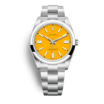 Rolex Oyster Perpetual 41 124300-0004, Yellow Dial, Oyster Bracelet