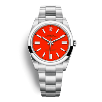 Rolex Oyster Perpetual 41 124300-0007, Coral Red Dial, Oyster Bracelet