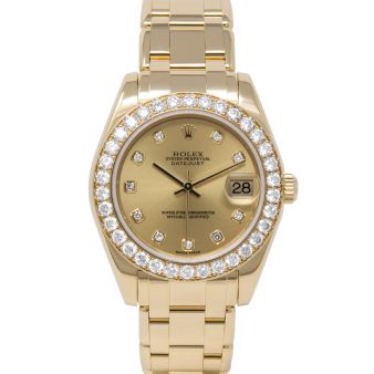 Rolex Pearlmaster 34 81298 Wristwatch, Pearlmaster Bracelet, Champagne Diamond Dial, Diamond Bezel