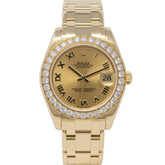 Rolex Pearlmaster 34 81298 Wristwatch, Pearlmaster Bracelet, Champagne Roman Dial, Diamond Bezel