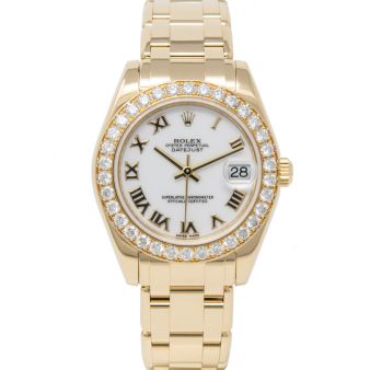Rolex Pearlmaster 34 81298 Wristwatch, Pearlmaster Bracelet, White Roman Dial, Diamond Bezel