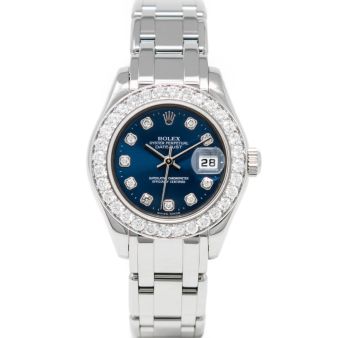 Rolex Lady Datejust Pearlmaster 29 80299 Wristwatch, Pearlmaster Bracelet, Blue Diamond Dial, Diamond Bezel 