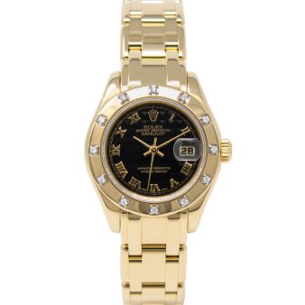 Rolex Lady Datejust Pearlmaster 80318 Wristwatch, Pearlmaster Bracelet, Black Pyramid Roman Dial, Diamond Bezel