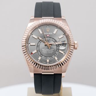 New Rolex Sky-Dweller 326235 Wristwatch, Oysterflex Bracelet, Slate Dial, Fluted Bezel