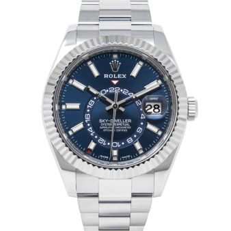 Rolex Sky-Dweller 326934 Wristwatch, Oyster Bracelet, Blue Dial, Fluted Bezel