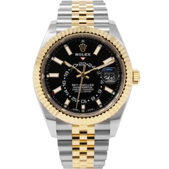 New Rolex Sky-Dweller 326933 Wristwatch, Jubilee Bracelet, Black Dial, Fluted Bezel