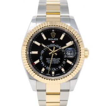 Rolex Men's Sky-Dweller 326933 Wristwatch, Oyster Bracelet, Black Index Dial, Fluted Bezel