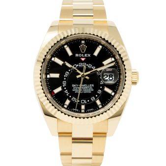 Rolex Sky-Dweller 326938 Wristwatch, Oyster Bracelet, Bright Black Dial, Fluted Bezel