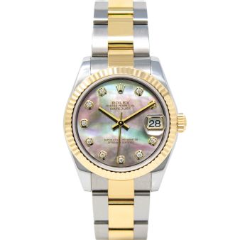 Rolex Datejust 31 178273 Wristwatch, Oyster Bracelet, Black Mother of Pearl Diamond Dial, Fluted Bezel