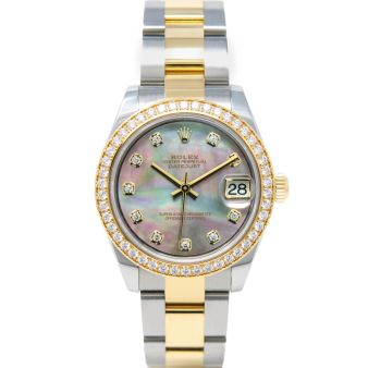 Rolex Datejust 31 178383 Wristwatch, Oyster Bracelet, Black Mother of Pearl Diamond Dial, Diamond Bezel