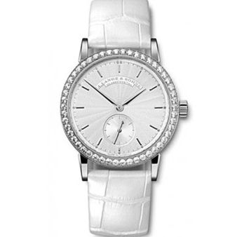 A. Lange & Söhne Saxonia 835.03 Wristwatch, Silver Dial, White Leather Strap