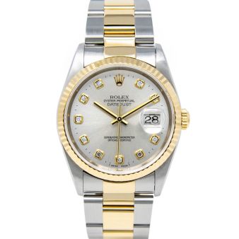 Rolex Datejust 36 16233 Wristwatch, Oyster Bracelet, Light Silver Diamond Dial, Fluted Bezel