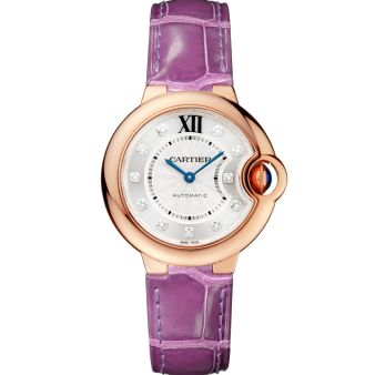 Cartier Ballon Bleu de Cartier WE902063 Wristwatch, Silver Diamond Dial, Purple Leather Strap