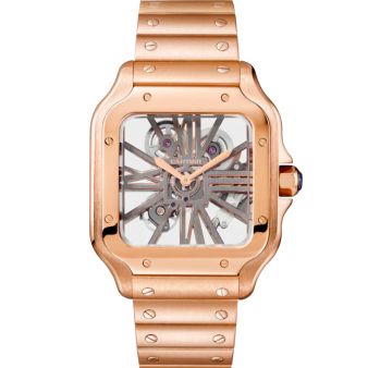 Cartier Santos de Cartier WHSA0016 Wristwatch Skeleton Dial, Rose Gold Bracelet