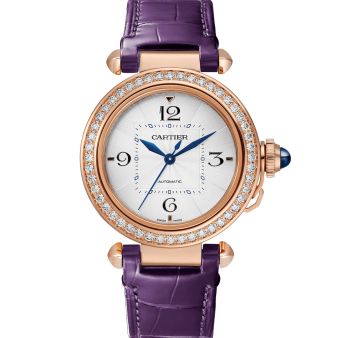 Cartier Pasha de Cartier WJPA0012 Wristwatch, Silver Diamond Dial, Purple Leather Strap