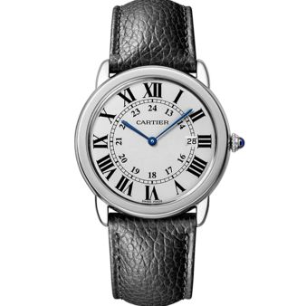 Cartier Ronde Solo WSRN0029 Wristwatch, Silver Dial, Black Leather Strap