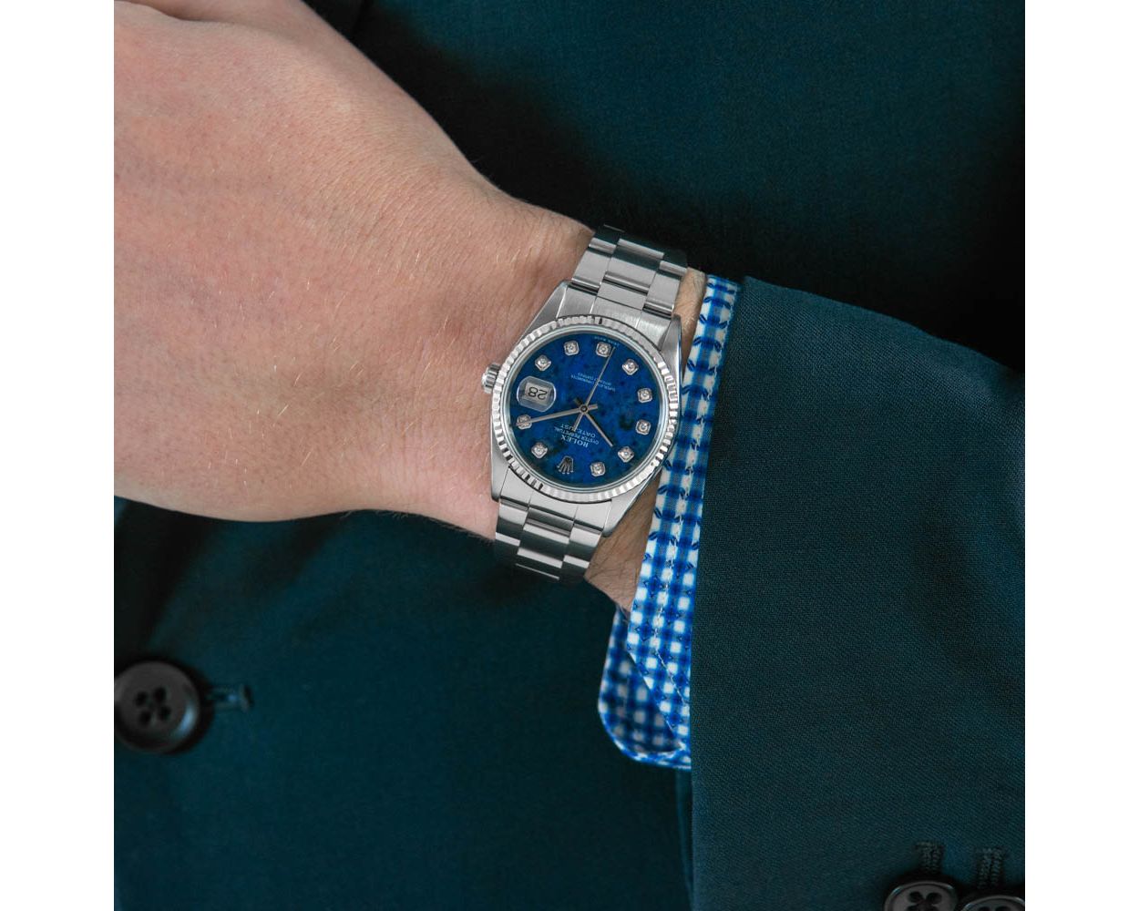 ROLEX MENS DATEJUST 16253 18KY GOLD STEEL BLUE DIAL