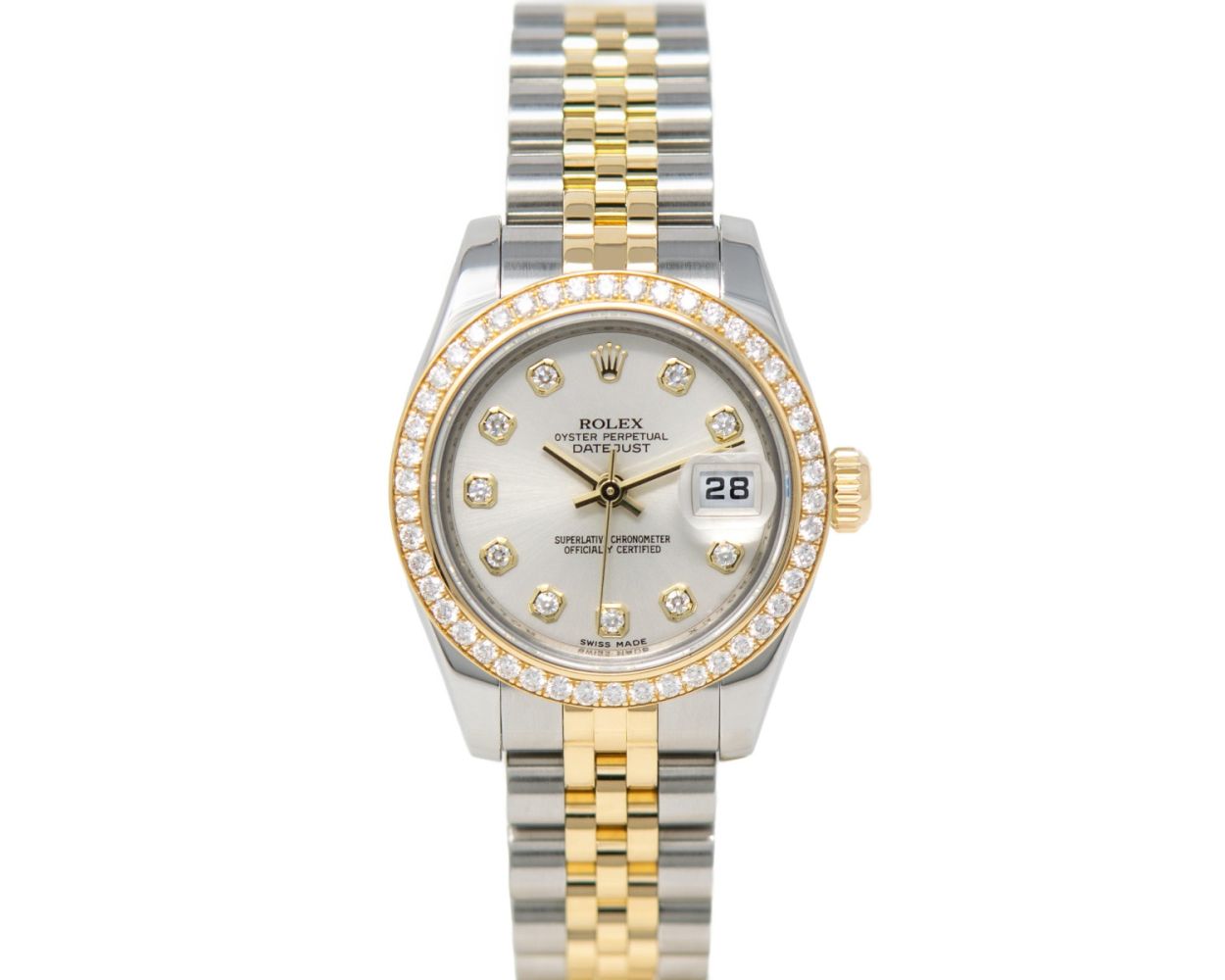 Custom 18k yellow gold stainless ladies Rolex date just diamonds black dial  | eBay