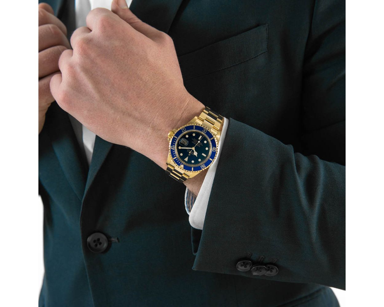 Rolex Watch Blue And Gold On Wrist Buy Genuine Used Rolex