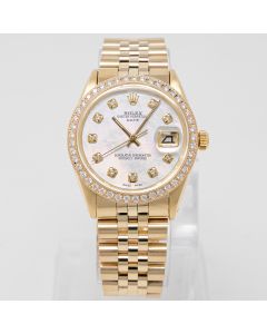 Rolex Date 34 1500 14kt Yellow Gold Wristwatch, Jubilee Bracelet, Mother of Pearl Diamond Dial, Diamond Bezel