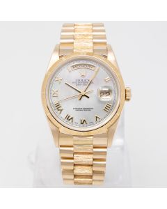 Rolex Day-Date 36 18248 Wristwatch, Mother of Pearl Roman Dial, Bark President Bracelet, Bark Bezel