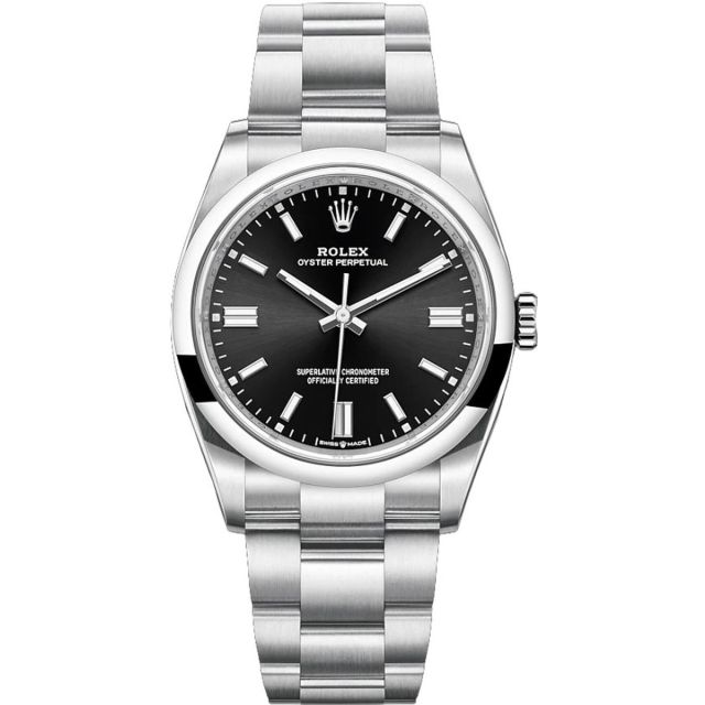 Genuine Rolex Oyster Perpetual 36 126000 Wristwatch, Oyster Bracelet, Black Dial, Smooth Bezel