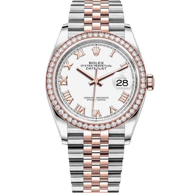 Rolex Datejust 36 126281RBR Wristwatch Jubilee Bracelet White Roman Dial Diamond Bezel