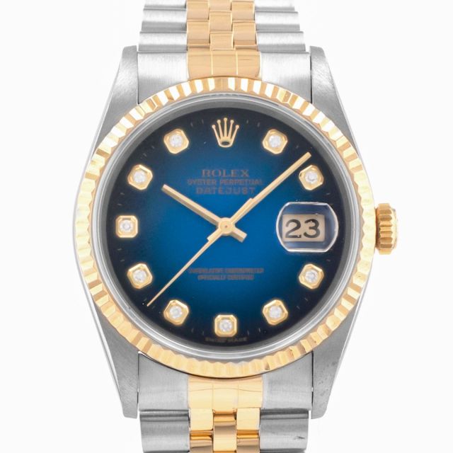 1996 Rolex Datejust 36, 16233, Steel & Gold, Blue Vignette Diamond Dial, Jubilee Bracelet, Watch Only