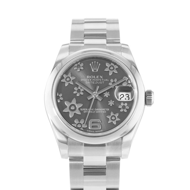 Rolex Datejust 31, 178240, Steel, Dark Rhodium Floral Dial, Oyster Bracelet, Watch Only (Renewed)