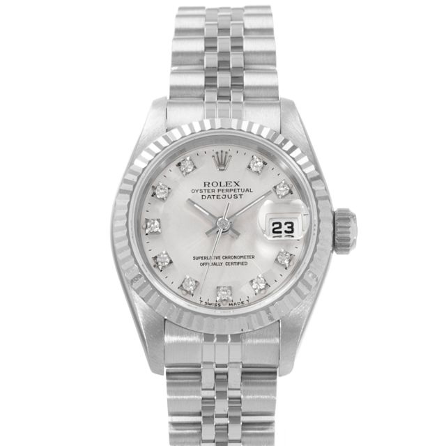 Rolex Lady-Datejust 26, 69174, Steel & White Gold, Silver Diamond, Jubilee Bracelet, Watch Only (Renewed)