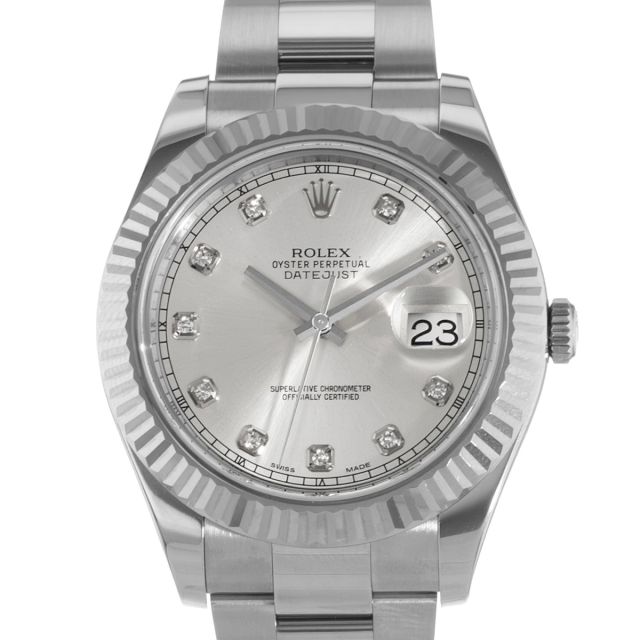 2012 Rolex Datejust II, 116334, 41mm, Steel & Gold, Silver Diamond Dial, Oyster Bracelet, Papers Only (Renewed)