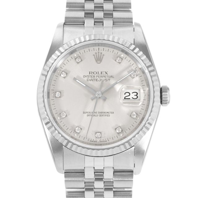 Rolex Datejust 36, 16234, Steel & White Gold, Silver Diamond Dial, Jubilee Bracelet, Watch Only (Renewed)